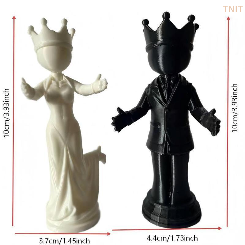 3D Printing Chess - [J] 3Dプリント製のチェスの王と女王の像、ペアのチェスフィギュア、装飾品、卓上オーナメント。結婚記念日の贈り物に。