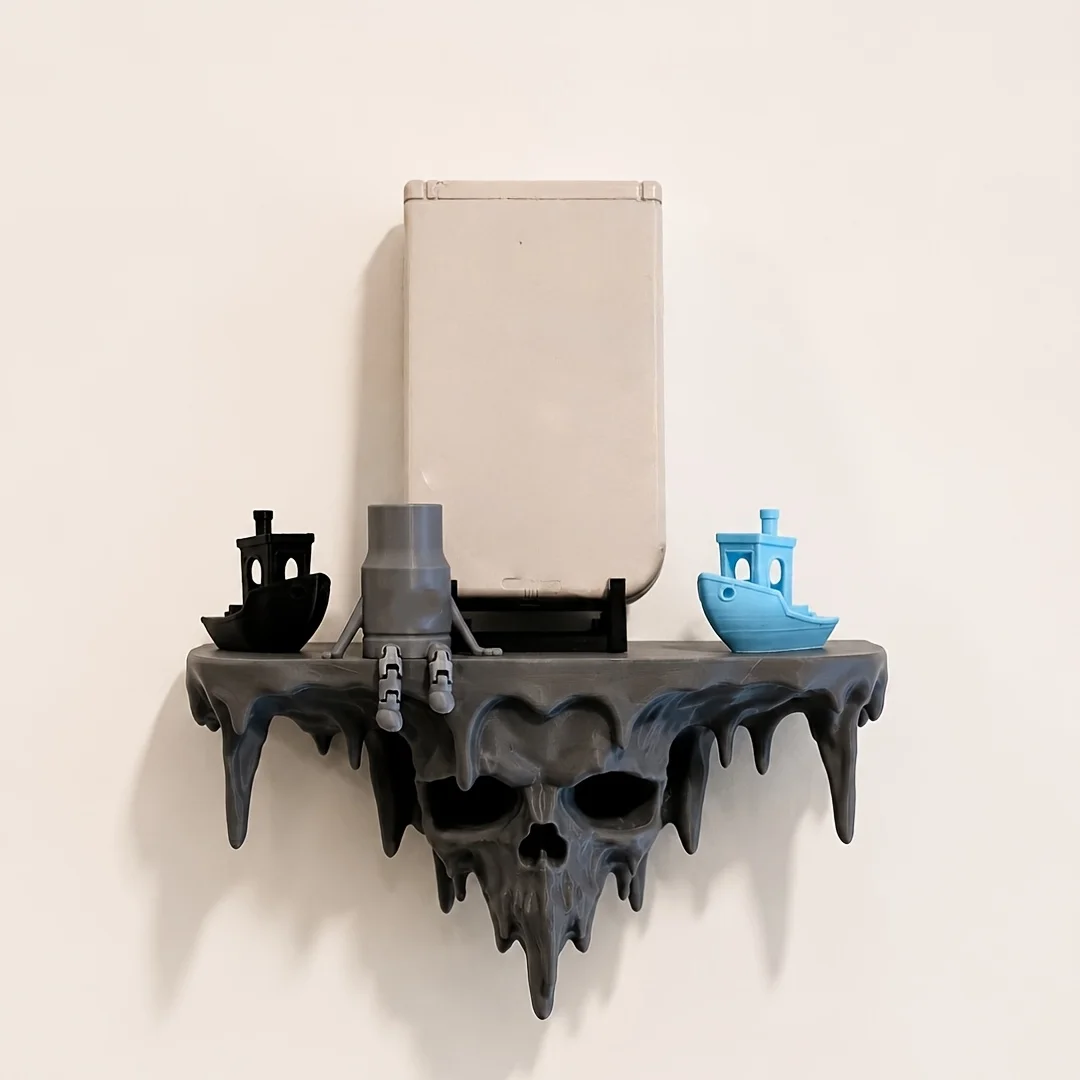 3D Printing Examples - 新しい3Dプリント製メルティングスカルフローティングシェルフウォールラック、ユニークなデザイン、頑丈で耐久性のあるクールなブラックスタイル、家の装飾用ウォールマウント