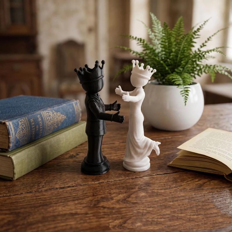 3D Printing Chess - クリエイティブな3Dプリントチェスのキングとクイーンの像、家の装飾、面白いデスクトップオーナメント、カップルへのギフト