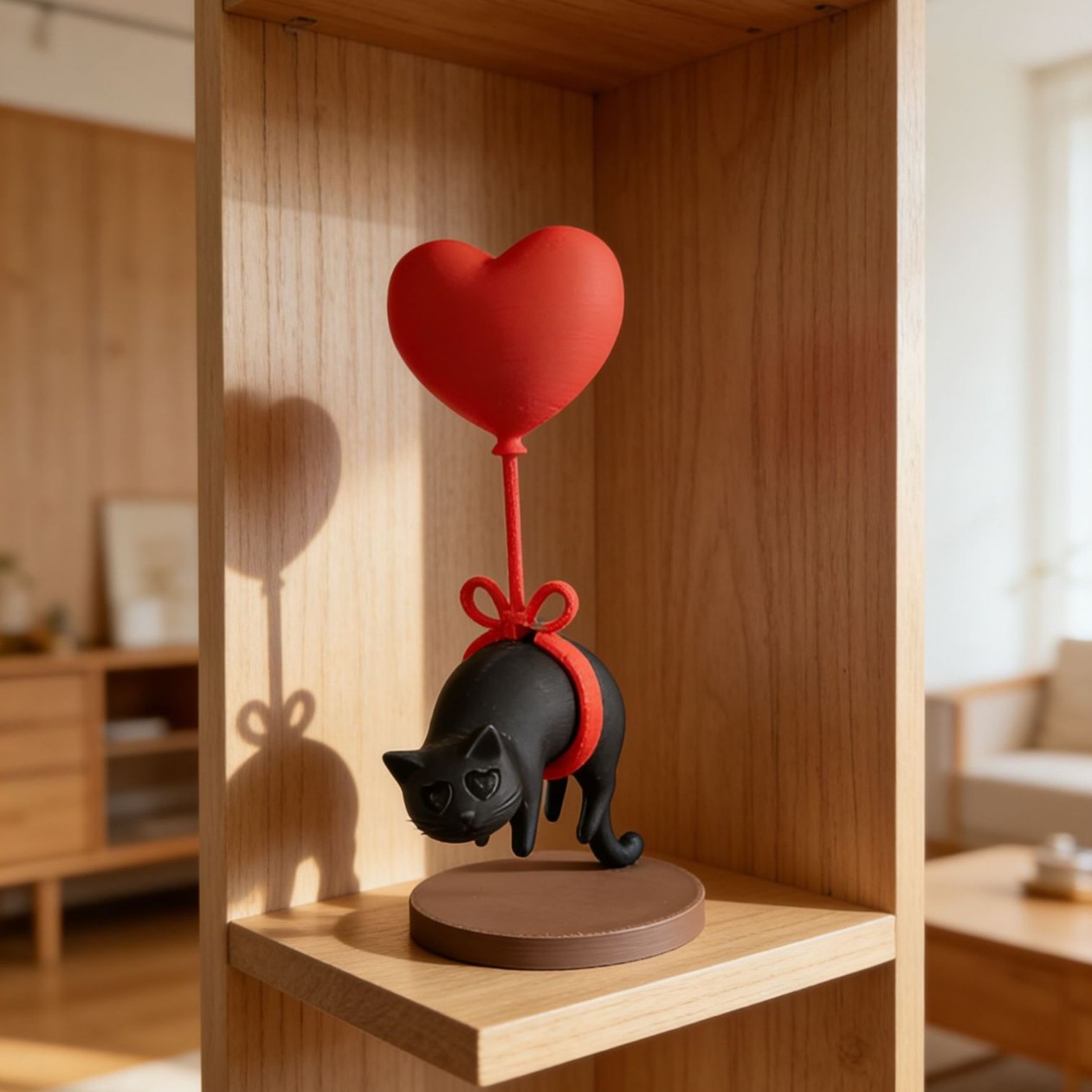 3D Printing Examples - フローティングキャット ハートバルーン付き 3Dプリント ロマンチックなデスクデコレーション カップル、自宅、本棚、ベッドサイド用。 キュート＆コージー