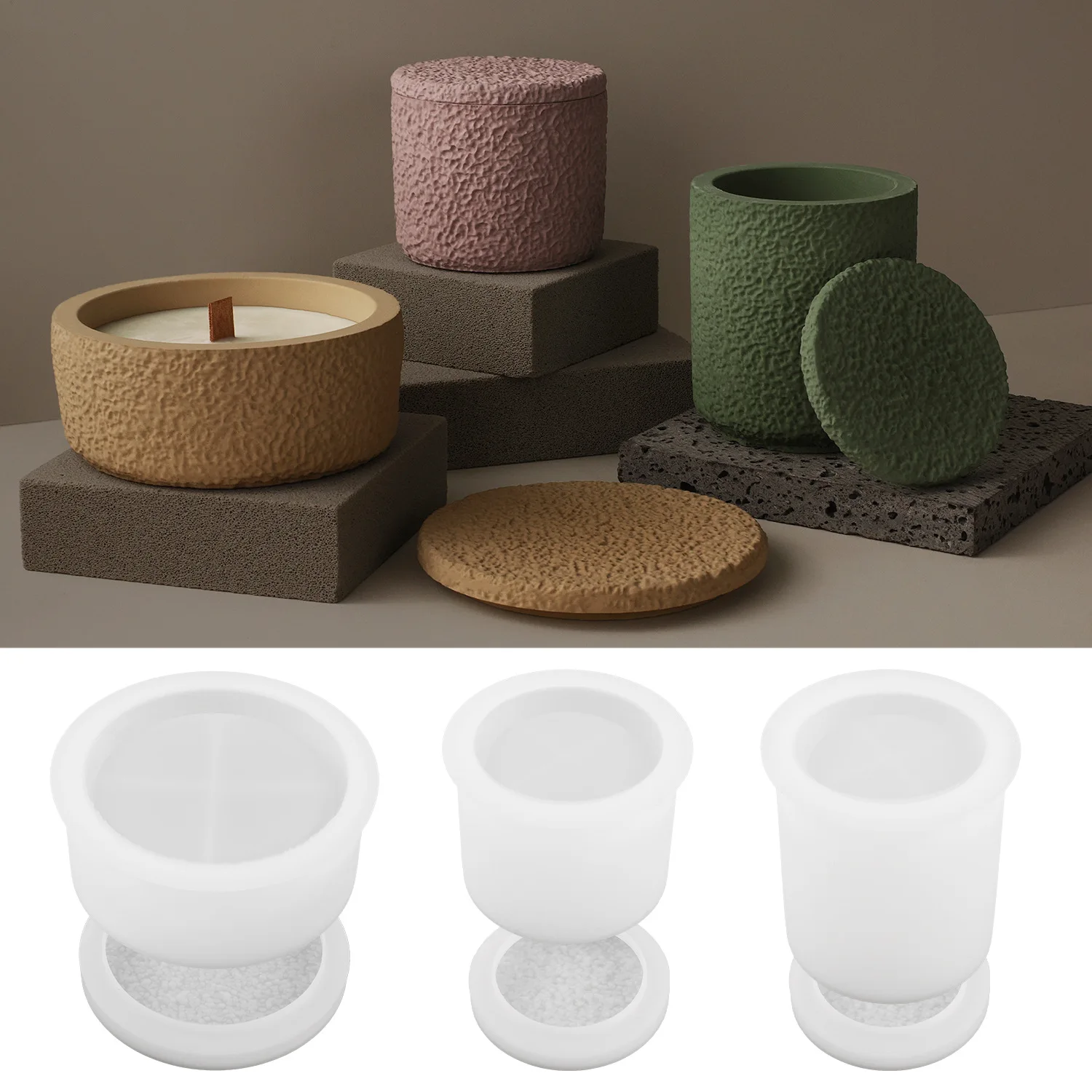 3D Printing Concrete - 3D 形状 DIY キャンドルシリコーン型クリエイティブ手作りクリスタルドロップ接着剤セメントカップ不規則な幾何学的な石膏カップ蓋ツール付き