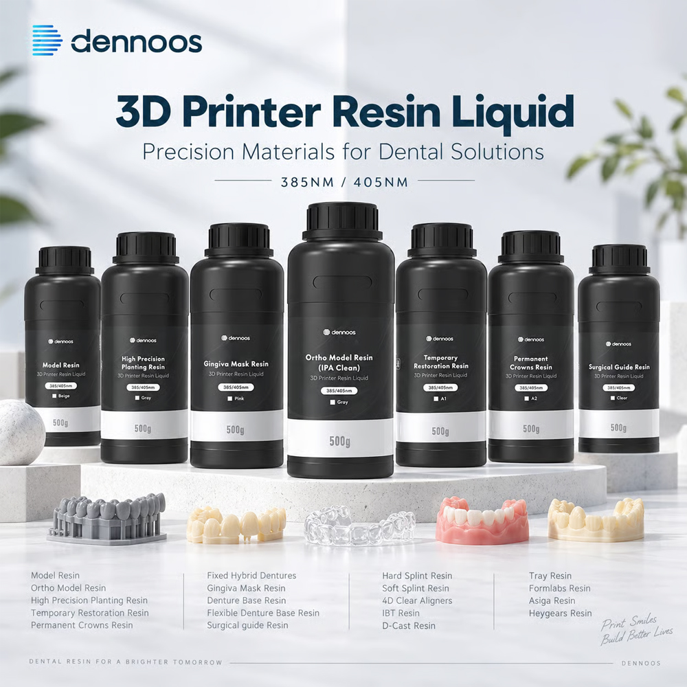 Glue For 3D Printing - 3Dプリンター用レジン、歯科ラボ用モデル、矯正用、永久歯冠、固定式ハイブリッド義歯、歯肉マスク、385nm、405nm、UV硬化。