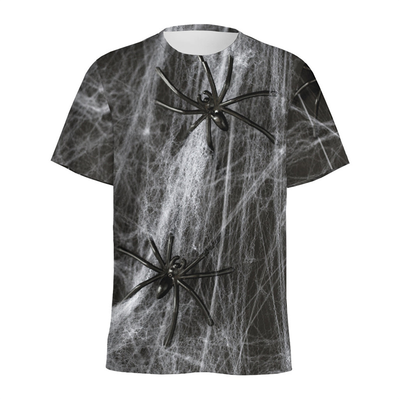 3D Printing Web - メンズハロウィンスパイダーウェブグラフィックTシャツ,半袖ラウンドネックTシャツ,3Dプリントブラウス,カジュアルストリートシャツ