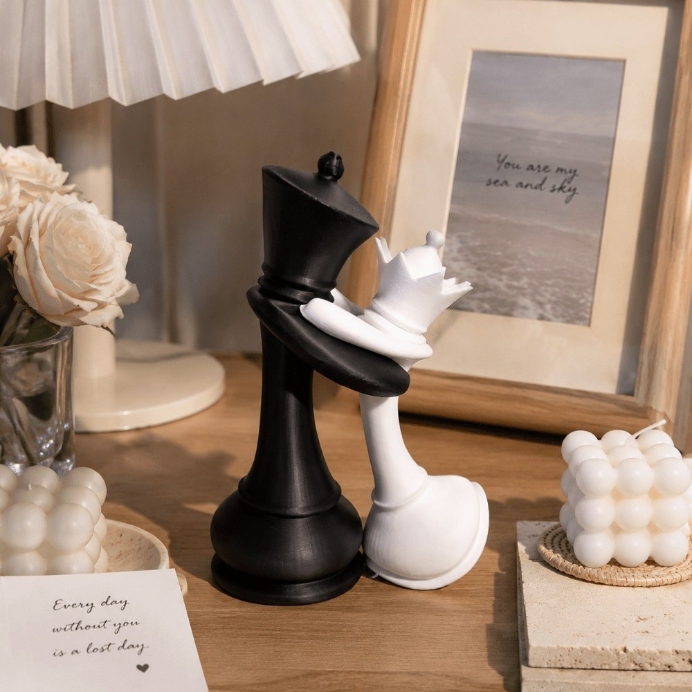 3D Printing Chess - 3Dプリントチェス像 ホームデコレーション カップルギフト 国王と女王の像 面白いデスクトップオーナメント ホームデコレーション