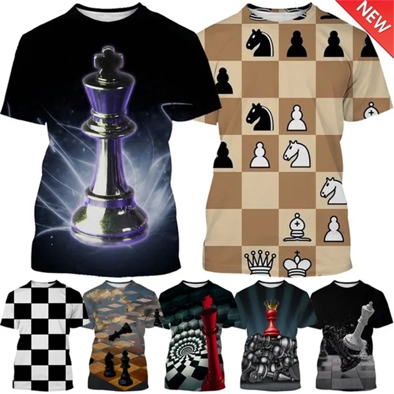 3D Printing Chess - メンズおよびレディースシャツ,チェスゲーム,3D印刷,カジュアル,半袖,ストリートウェア,最新のトップス