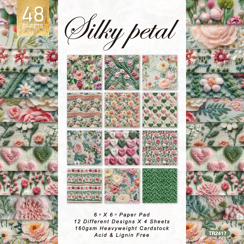 3D Printing Journal - 3D刺繍模様の花柄ニット生地風プリント紙。スクラップブッキング、ジャンクジャーナル、アルバム、手芸作品の作成に。