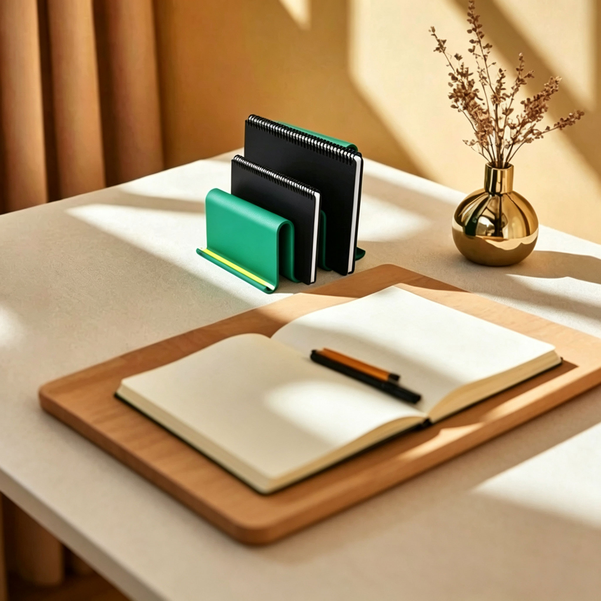 3D Printing Journal - 3Dプリント製の多層ノートホルダー、A5・A6ジャーナル用ミニマリストデスクオーガナイザー、洗練された流線型収納ラック、ホームオフィス・書斎用