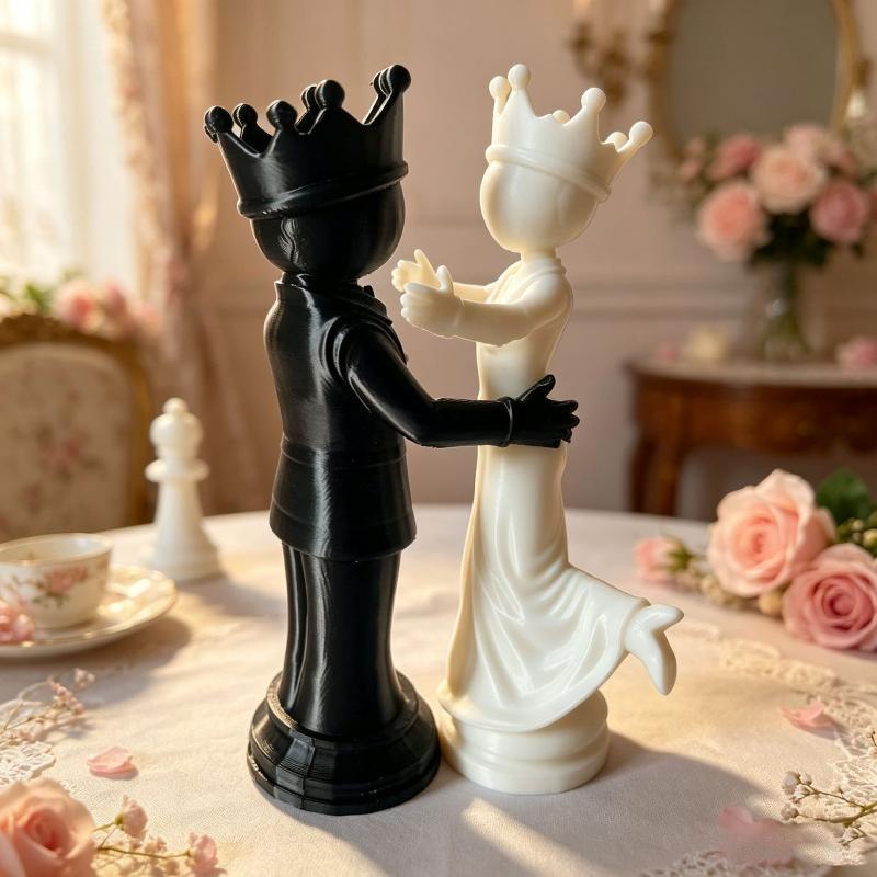 3D Printing Chess - 北欧スタイルの3Dプリントチェス像、抽象的なキングとクイーンのカップルフィギュア、モダンな家の玄関装飾用アート彫刻