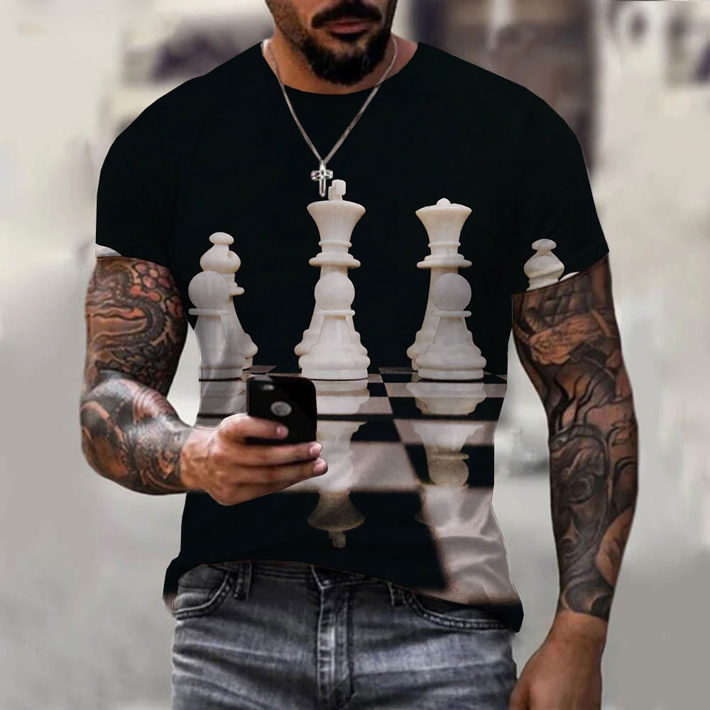3D Printing Chess - 3DチェスプリントTシャツ,チェスボード付き,原宿,パーソナライズされたファッション,カジュアル,新しい夏のコレクション