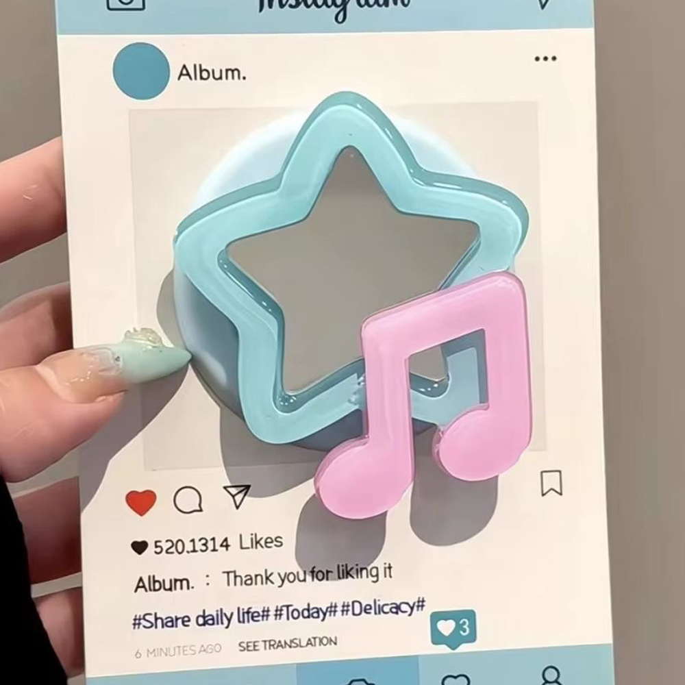 3D Printing Grip - 韓国風のかわいい3D星型メイクアップミラー。MagSafe対応のグリップトークホルダー、iPhone 17/16用の指輪型スタンド、女の子向けのスマホスタンド。