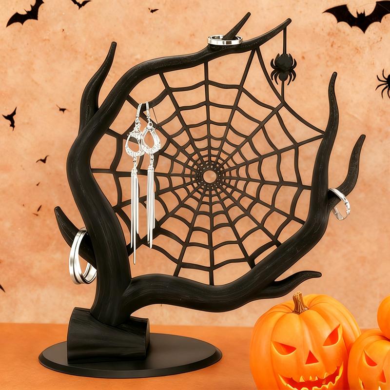 3D Printing Web - 3Dプリント製スパイダーウェブデコレーション、ハロウィンジュエリースタンド、イヤリング・指輪・ブレスレット収納ディスプレイスタンド、ハロウィンパーティーギフト