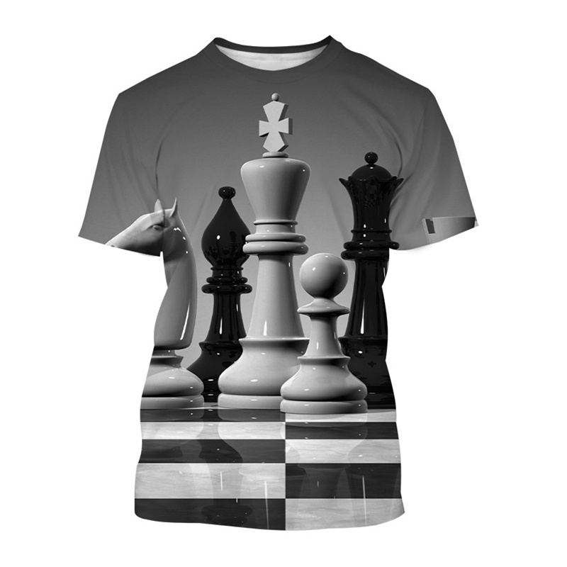 メンズ3DチェスプリントTシャツ,半袖ラウンドネックTシャツ - 3D Printing Chess のレビューと価格