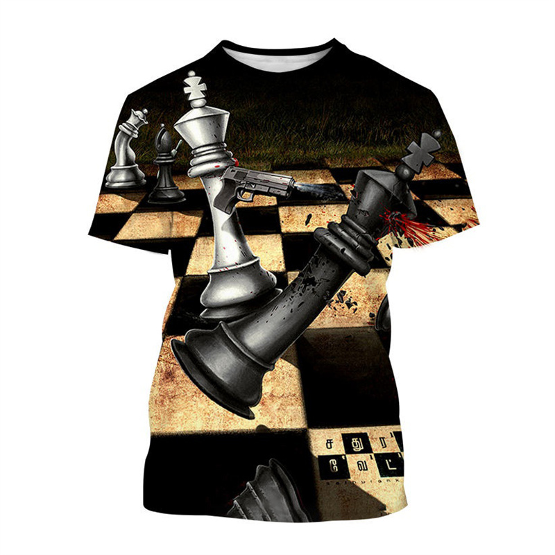 メンズ3DチェスプリントTシャツ,半袖ラウンドネックTシャツ - 3D Printing Chess のレビューと価格