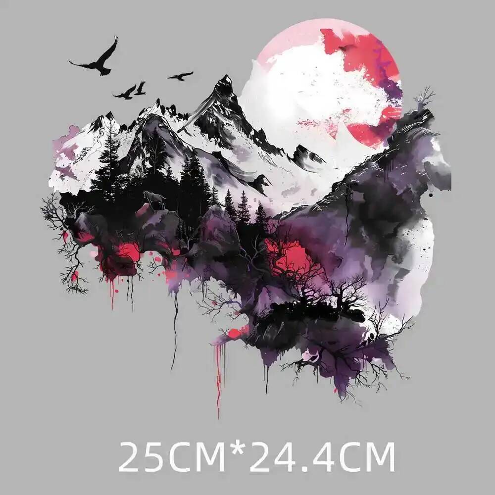 25 センチメートル雪山の風景アイロン熱伝達ステッカー女性男 - 3D Printing Vinyl のレビューと価格