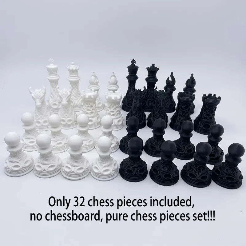 3Dプリント製プラスチック製ゴシックリバイバル白黒チェスセッ - 3D Printing Chess のレビューと価格