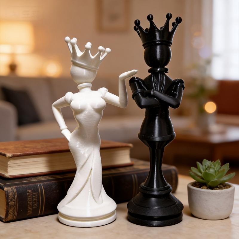 3Dプリント製チェスのキングとクイーンのカップル像 2個セッ - 3D Printing Chess のレビューと価格