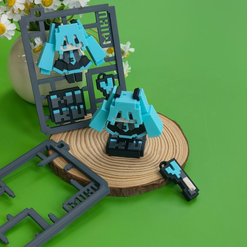 3Dプリント製のかわいいピクセル初音ミク半完成モデル、台座付 - 3D Printing Model Free のレビューと価格