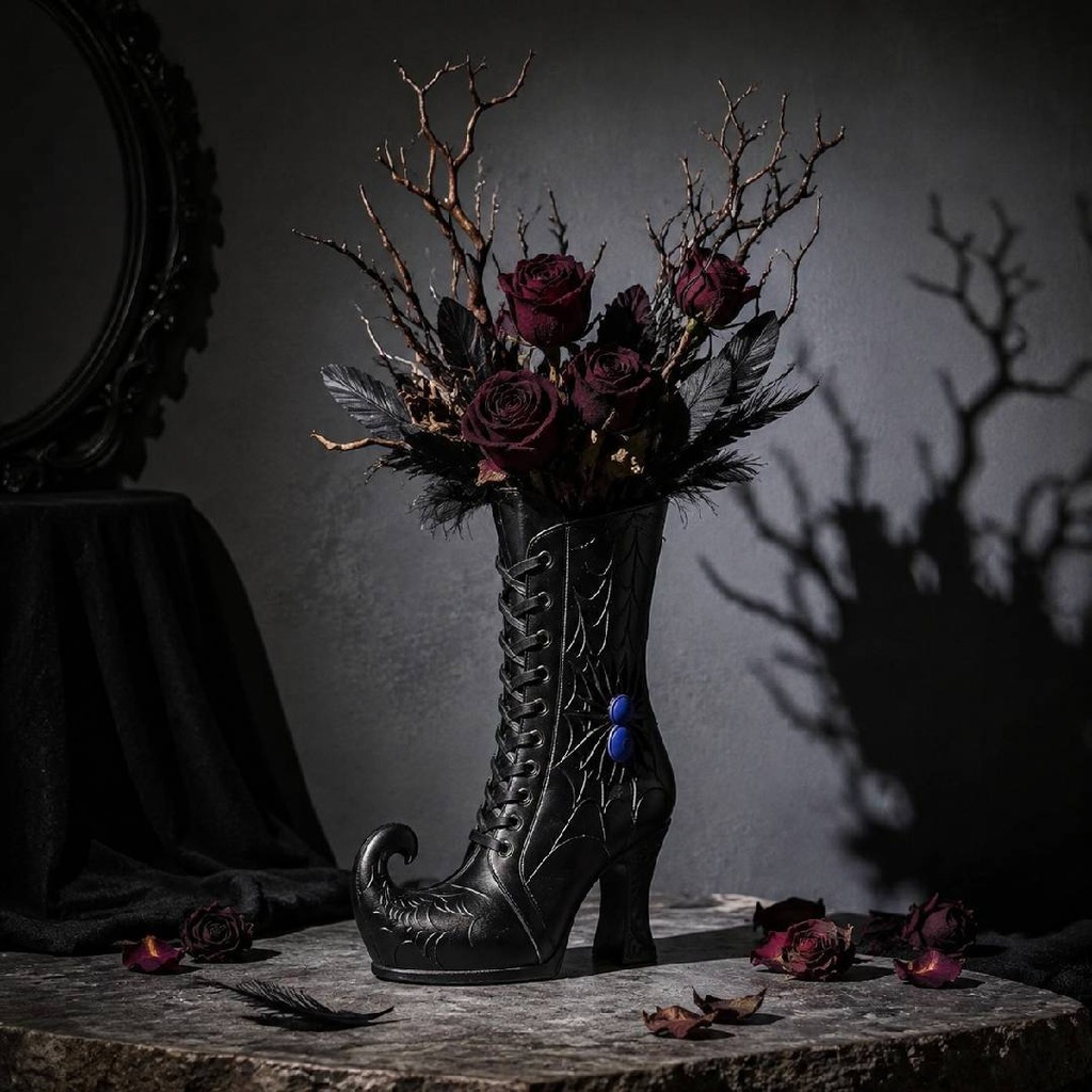3Dプリント花瓶 蜘蛛の巣模様 魔女のブーツ型花瓶 蜘蛛の巣 - 3D Printing Web のレビューと価格