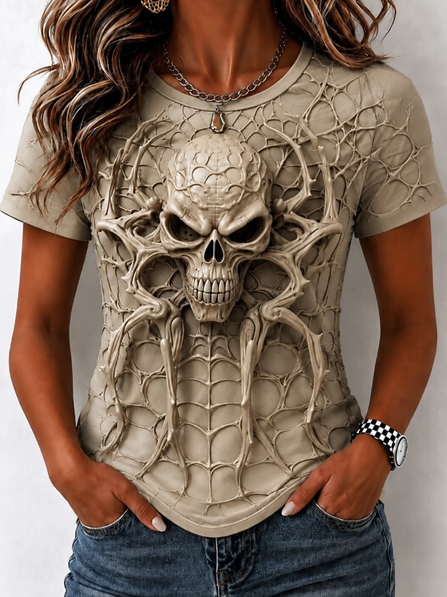 女性用春夏3DプリントクルーネックTシャツ、スパイダーウェブ - 3D Printing Web のレビューと価格